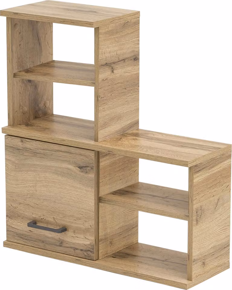 Scaffale angolare con porta e 2 scomparti, finitura effetto legno di quercia, dimensioni 60x20,5x64,8 cm