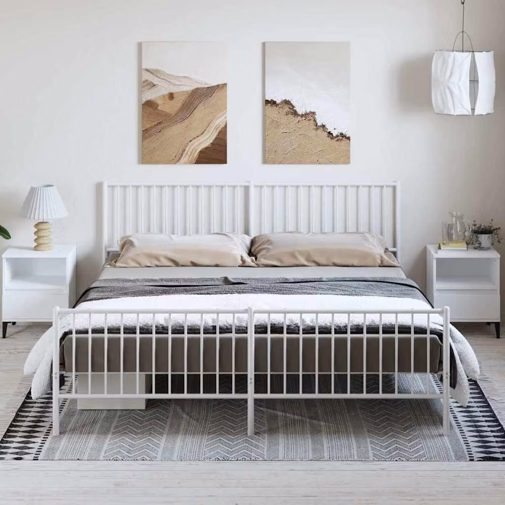 vidaXL Giroletto in Metallo Bianco con Testiera e Pediera L: 187 cm, P: 90,5 cm, H: 219 cm