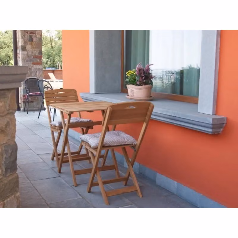 Set tavolo e sedie pieghevoli da giardino Losa in legno marrone con cuscini, ideale per balcone e terrazzo – 2