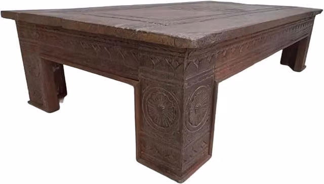 Comodino Wanderlust Deco in legno marrone con design geometrico ed etnico L: 81 cm, H: 37 cm – 1