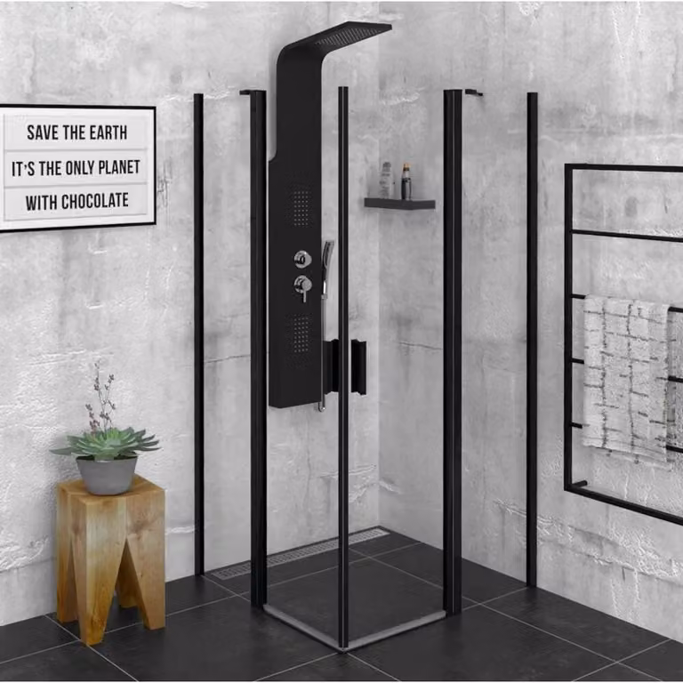 Polysan Zoom Line - Cabina doccia nera 900x900 mm, nero opaco/vetro chiaro ZL5415B