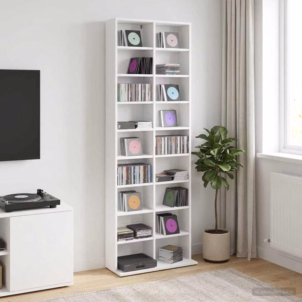 Mobile porta CD vidaXL Bianco in Legno MDF con ripiani regolabili L: 65 cm, P: 23,5 cm, H: 175 cm