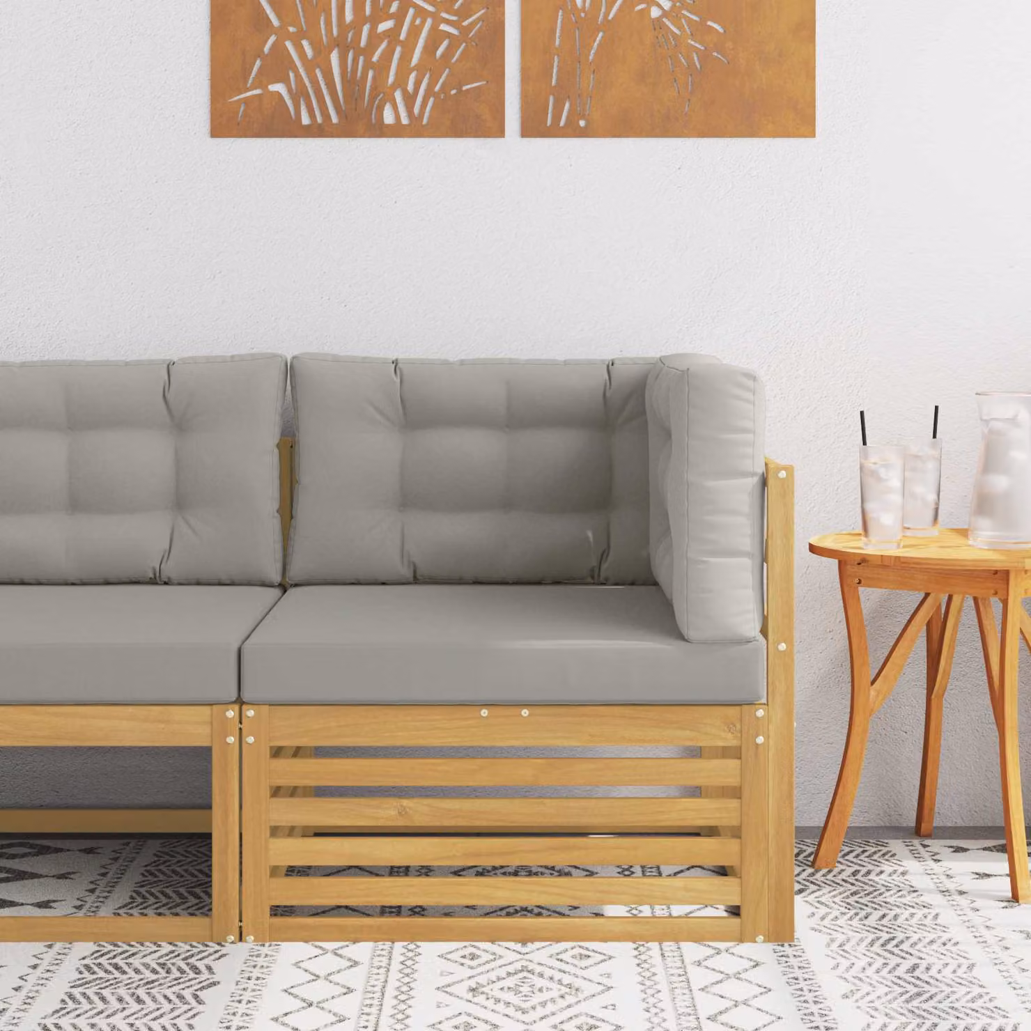 vidaXL Divano Angolare da Esterno Moderno in Legno di Acacia Massello Bianco e Grigio
