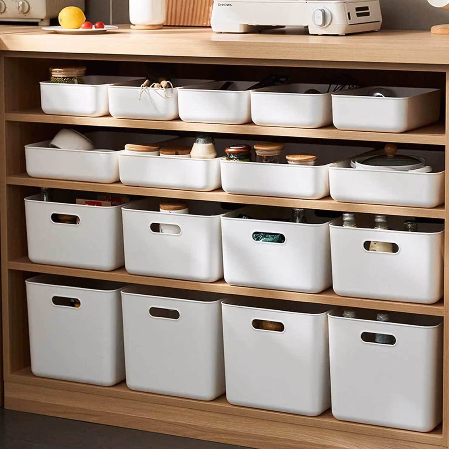 Contenitori impilabili a 8 scomparti, con 4 coperchi, cestini portaoggetti in plastica con maniglie, ideali per armadi