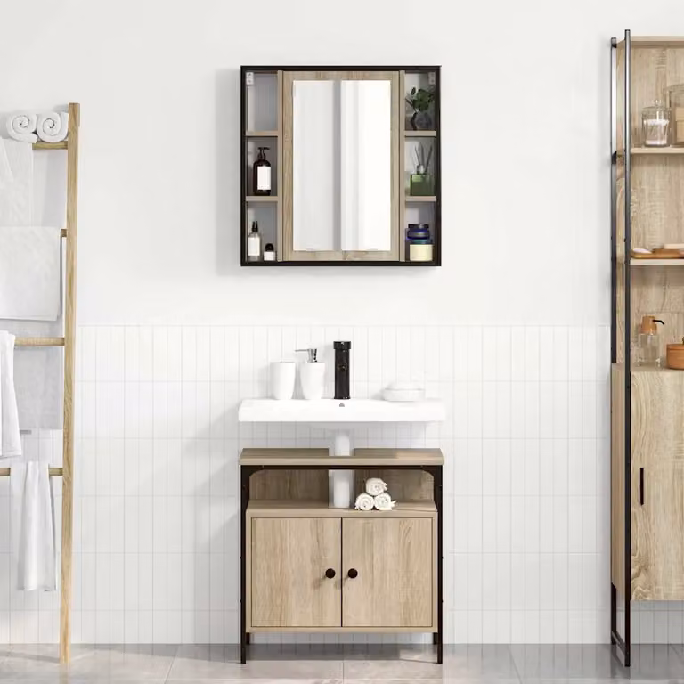 Set di mobili per il bagno vidaXL composto da mobile sottolavabo e armadietto con specchio, marrone, L 60 x P 30 x H 60 cm