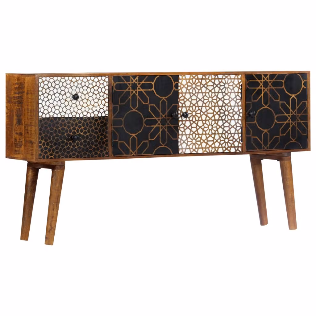 vidaXL Credenza con motivo stampato 130×30×70 cm in legno massiccio di mango
