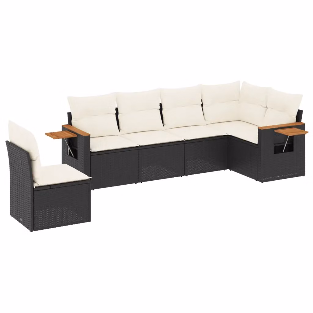 Set Divano da Giardino a L vidaXL in Polyrattan Nero con 6 Cuscini e Tavolino da Esterno – 2