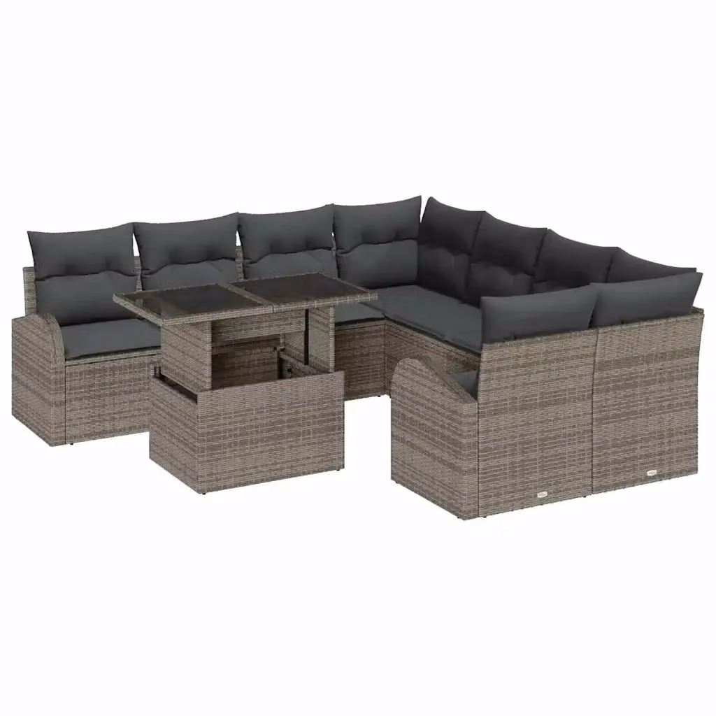 Set Divano da Giardino a Forma di U vidaXL 9 Pezzi Grigio con Cuscini e Tavolino da Esterno – 2
