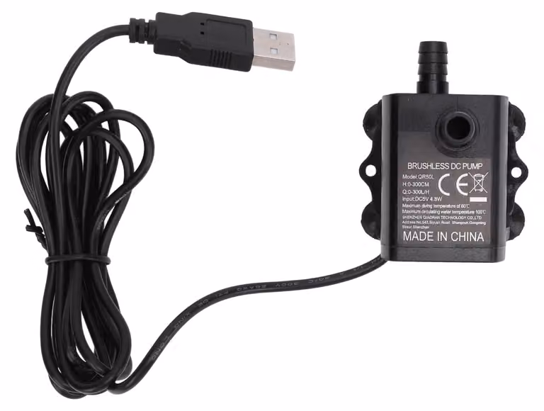 Pompa per acquari adatta per ambienti umidi - DC 5V, 4,8W, portata 300 L/H - Materiale: policarbonato, colore nero