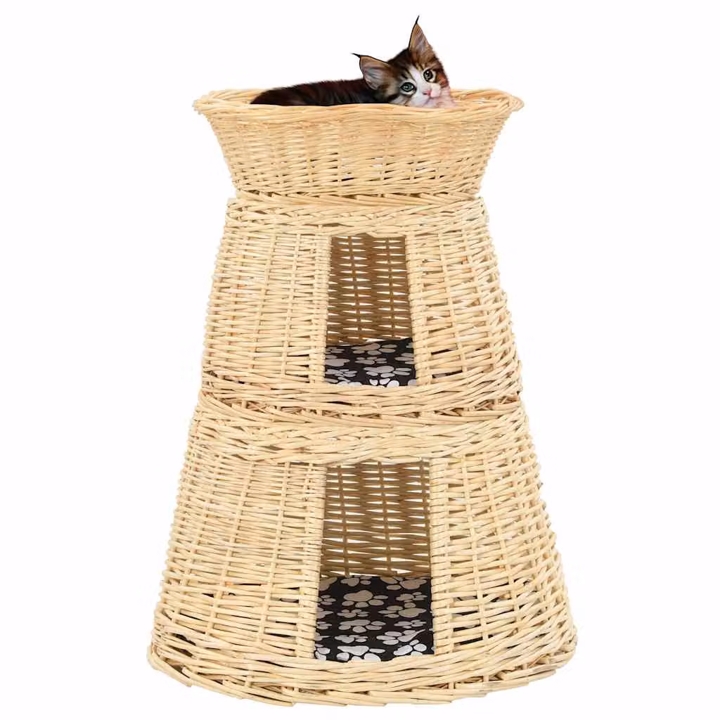 Set di 3 ceste per gatti vidaXL in legno di salice naturale con cuscini rimovibili L/P/H: 47 x 34 x 60 cm