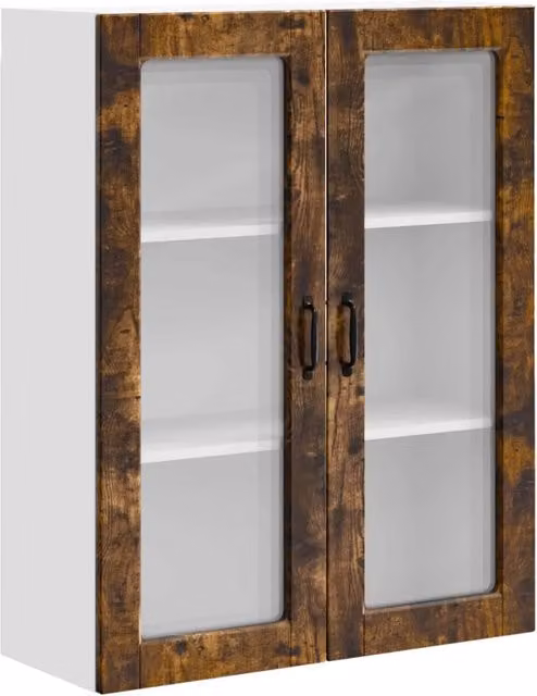 Pensile da cucina PORTO in rovere fumè con ante in vetro e ripiani interni, L 80 x P 31 x H 100 cm