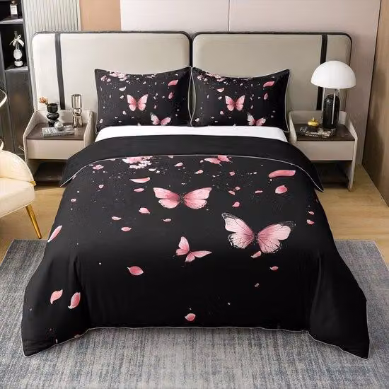 Ibenzoa® Copripiumino in cotone 135 x 200 cm – 100% cotone, motivo floreale e farfalle, traspirante, cerniera nascosta, angoli con laccetti, adatto a bambini e adulti