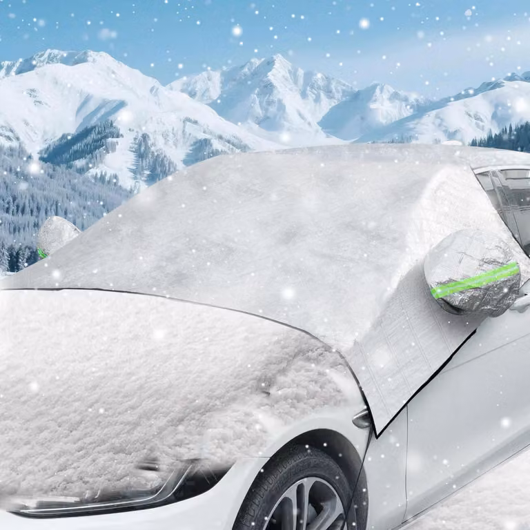 Copertura parabrezza auto, protezione invernale, protezione solare, pieghevole, rimovibile, argento, copertura parziale, con cinghie, modello spesso
