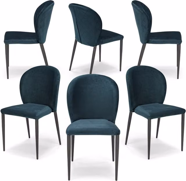 Set di 6 sedie da pranzo Redokasa in velluto blu, design moderno con gambe in metallo per cucina e sala da pranzo – 1