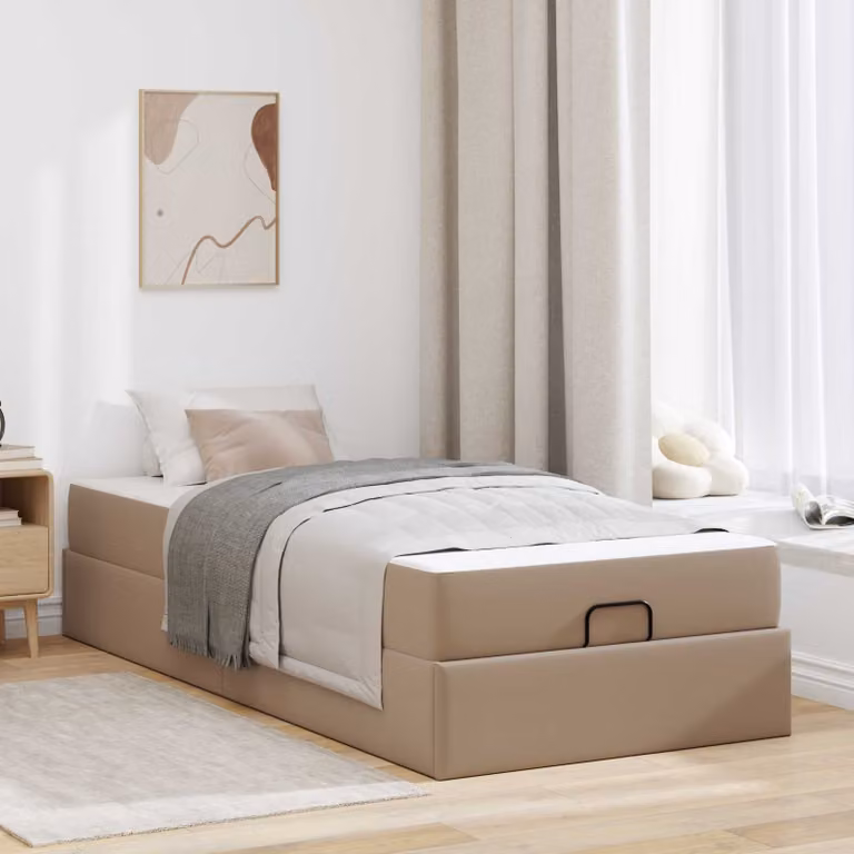 Set letto vidaXL composto da struttura e 2 materassi in schiuma, colore beige/marrone, L/P/H: 190 x 90 x 43,5 cm