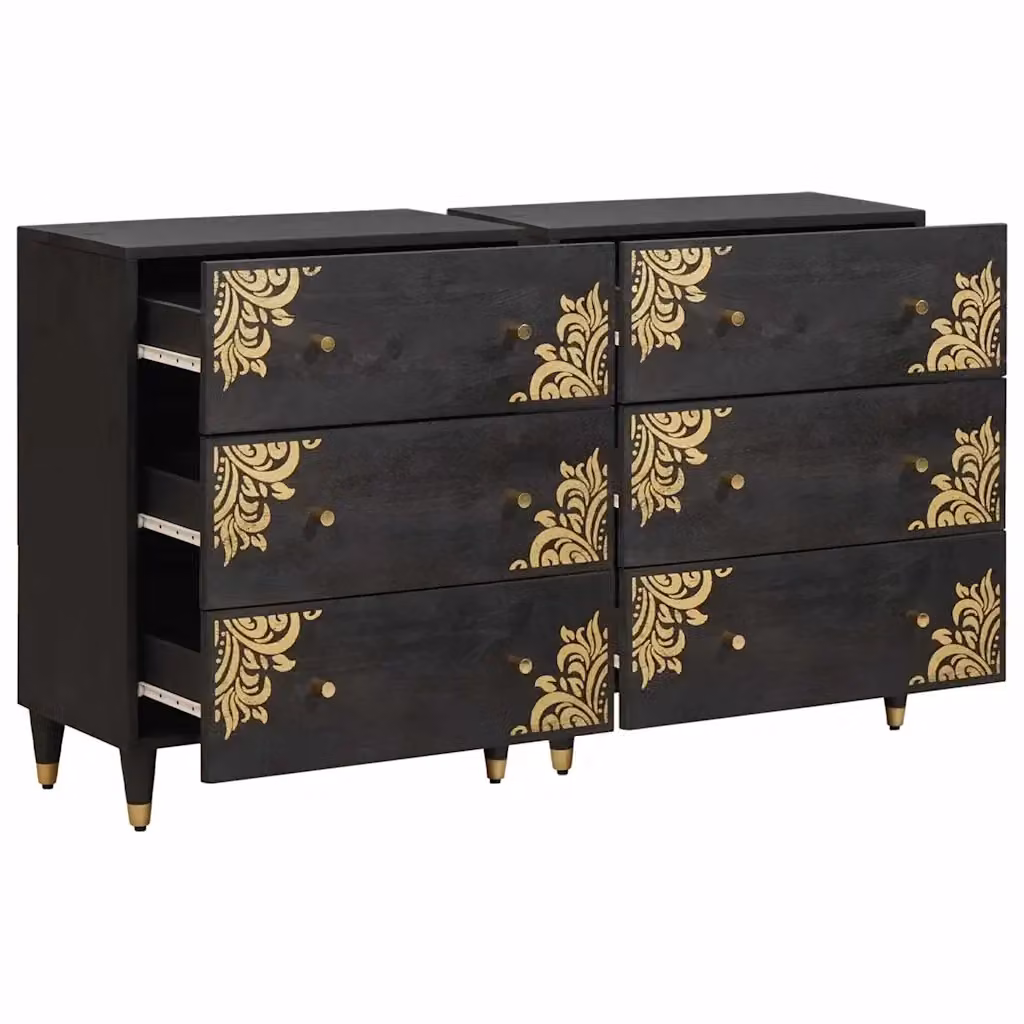 Set di 2 credenze moderne vidaXL in legno di mango massello nero e oro L/P/H: 60 x 33 x 75 cm – 3