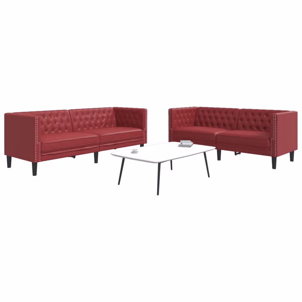 Set di 2 Divani Chesterfield vidaXL in Similpelle Rosso, L 194 x P 74,5 x H 70,5 cm – 1