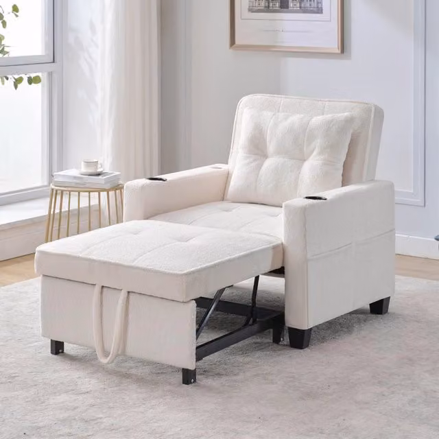 Divano Letto Singolo Estraibile con Portabicchieri e USB ¨C MINIMAL ¨C Tessuto