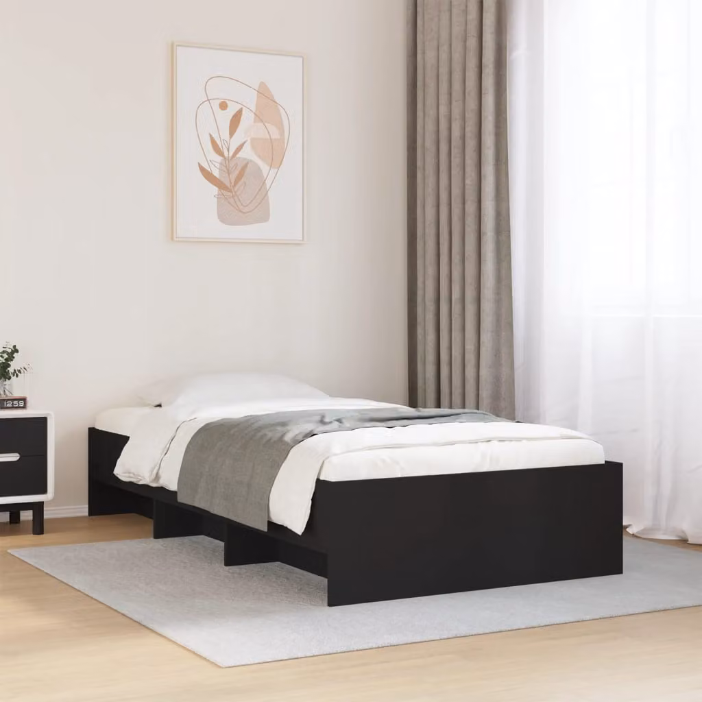 vidaXL Letto con Compartimenti Laterali Nero in Legno Multistrato L: 200 cm, P: 100 cm, H: 35 cm – 1
