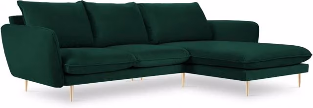 Divano angolare destro Vienna di Cosmopolitan Design in velluto verde bottiglia con 5 posti e struttura in metallo L/P/H: 255 x 170 x 95 cm – 1
