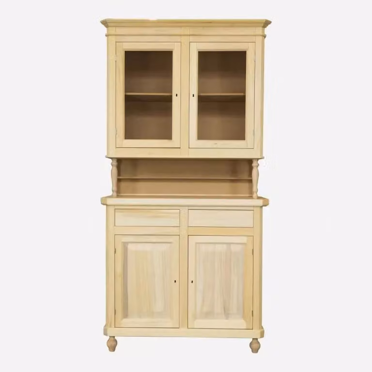 Cristalliera Napoletana in Legno di Pino Grezzo con Ante in Vetro Mobili 2G L: 104 cm, P: 43 cm, H: 210 cm
