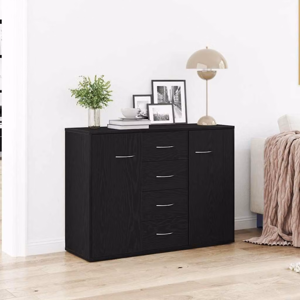 Credenza moderna vidaXL in legno multistrato e MDF, colore nero, L 88 cm x P 30 cm x H 64 cm