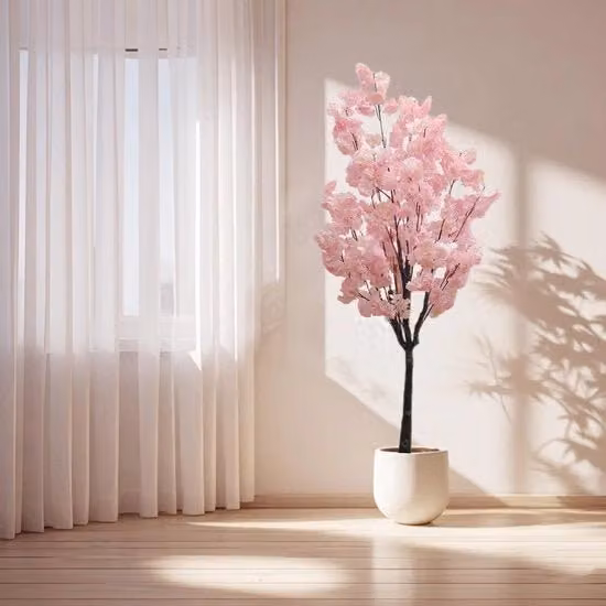 Pianta di ciliegio artificiale, albero di 150 cm con fiori rosa, pianta in vaso Pianta di ciliegio artificiale per interni, matrimonio, festa, giardino, decorazione ufficio