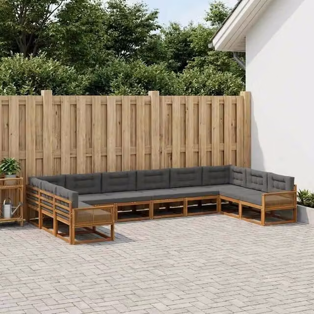 Set di divani da esterno a L vidaXL in legno di acacia con cuscini beige e antracite