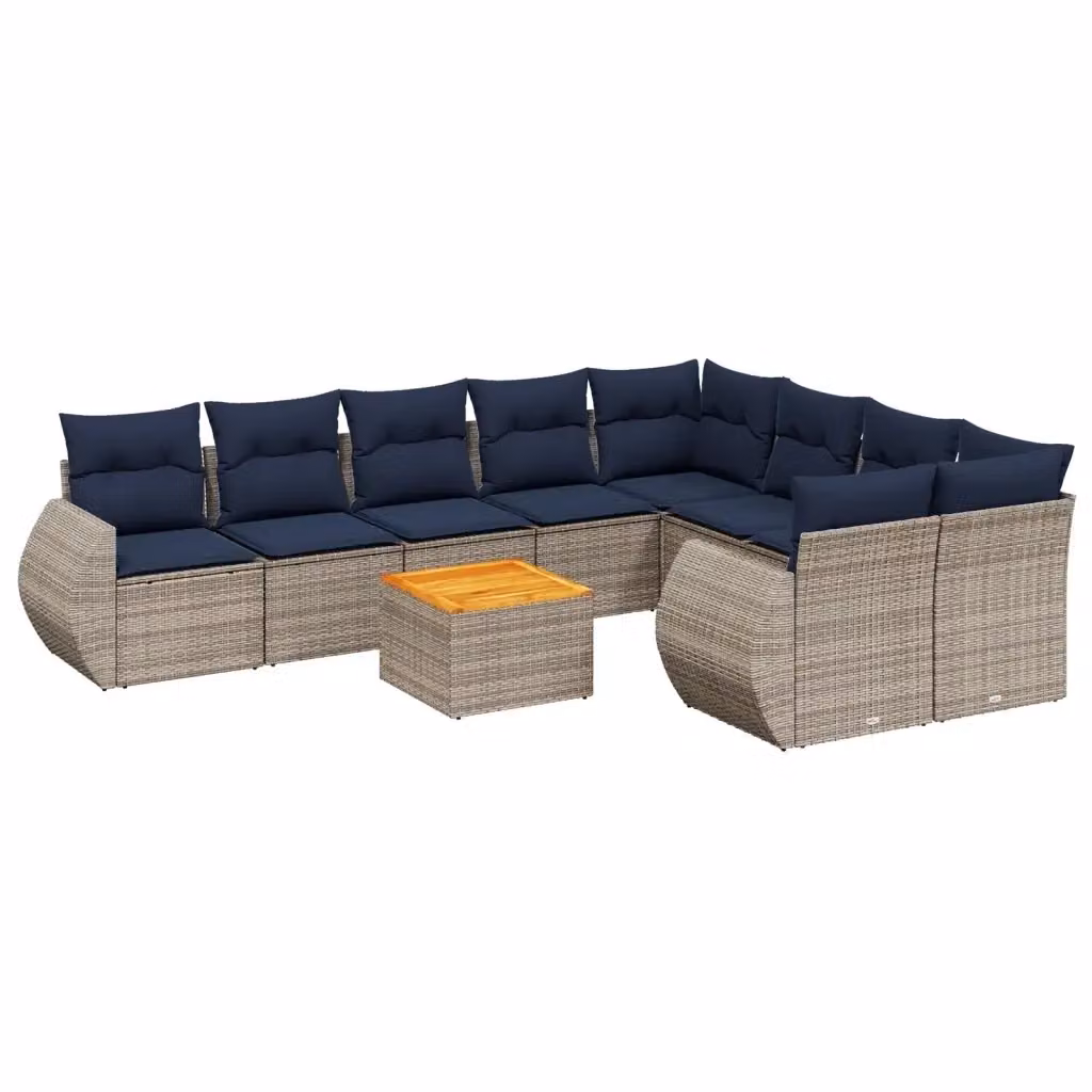 Set di Divani da Giardino vidaXL in Polyrattan Grigio con Cuscini e Tavolino da Caffè a Forma di U – 2