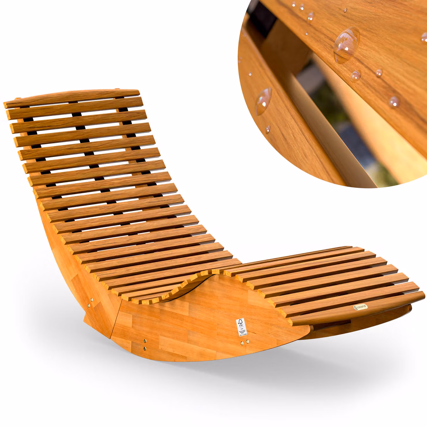 Sdraio a dondolo ergonomica pieghevole CASARIA in legno di acacia certificato FSC colore marrone L: 160 cm, P: 93 cm, H: 60 cm – 2