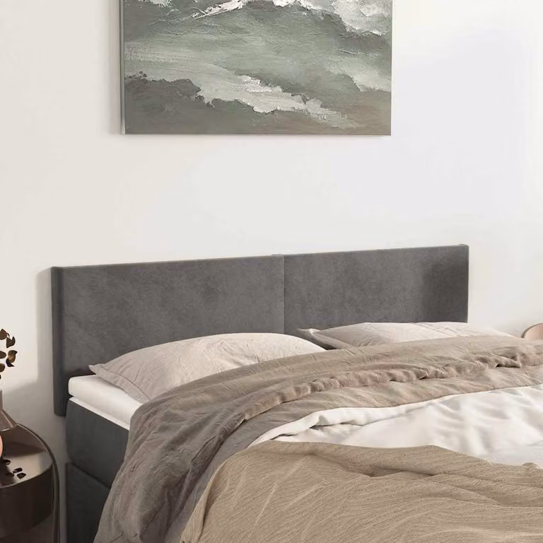 Testiera per letto vidaXL in velluto grigio scuro, L: 144 cm, P: 5 cm, H: 78-88 cm