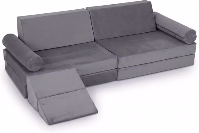 Divano Modulare per Bambini 10 Pezzi in Schiuma e Velluto Set Gioco Componibile Salvaspazio per Cameretta Grigio 151x99x44 cm