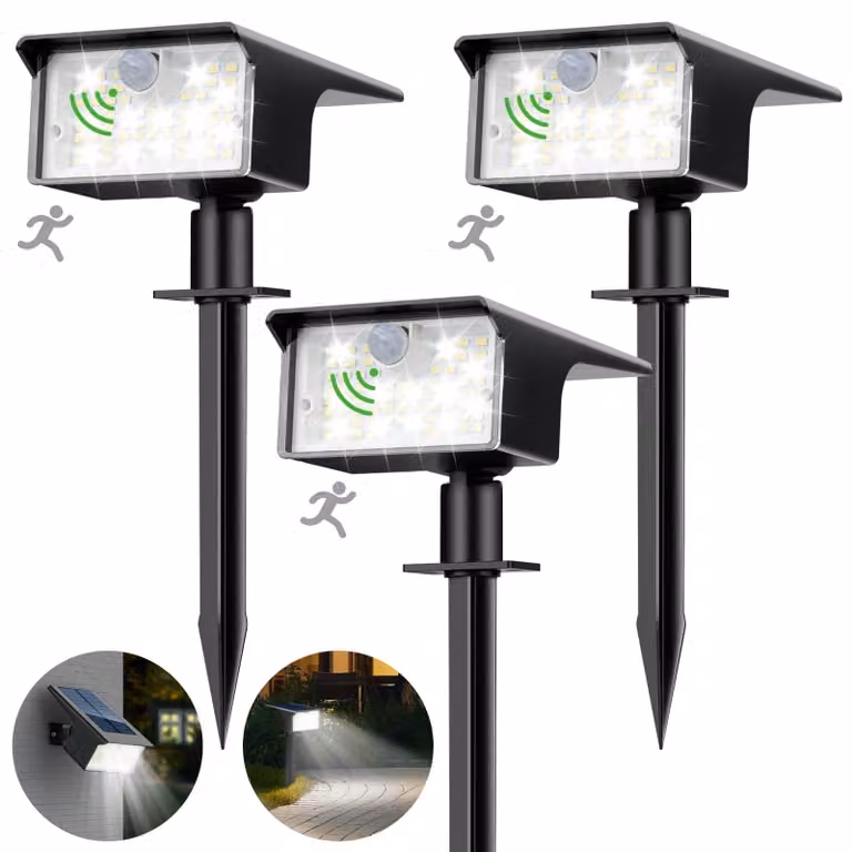 Lampade solari da esterno con sensore di movimento, set da 3, grado di protezione IP65, luce bianca fredda