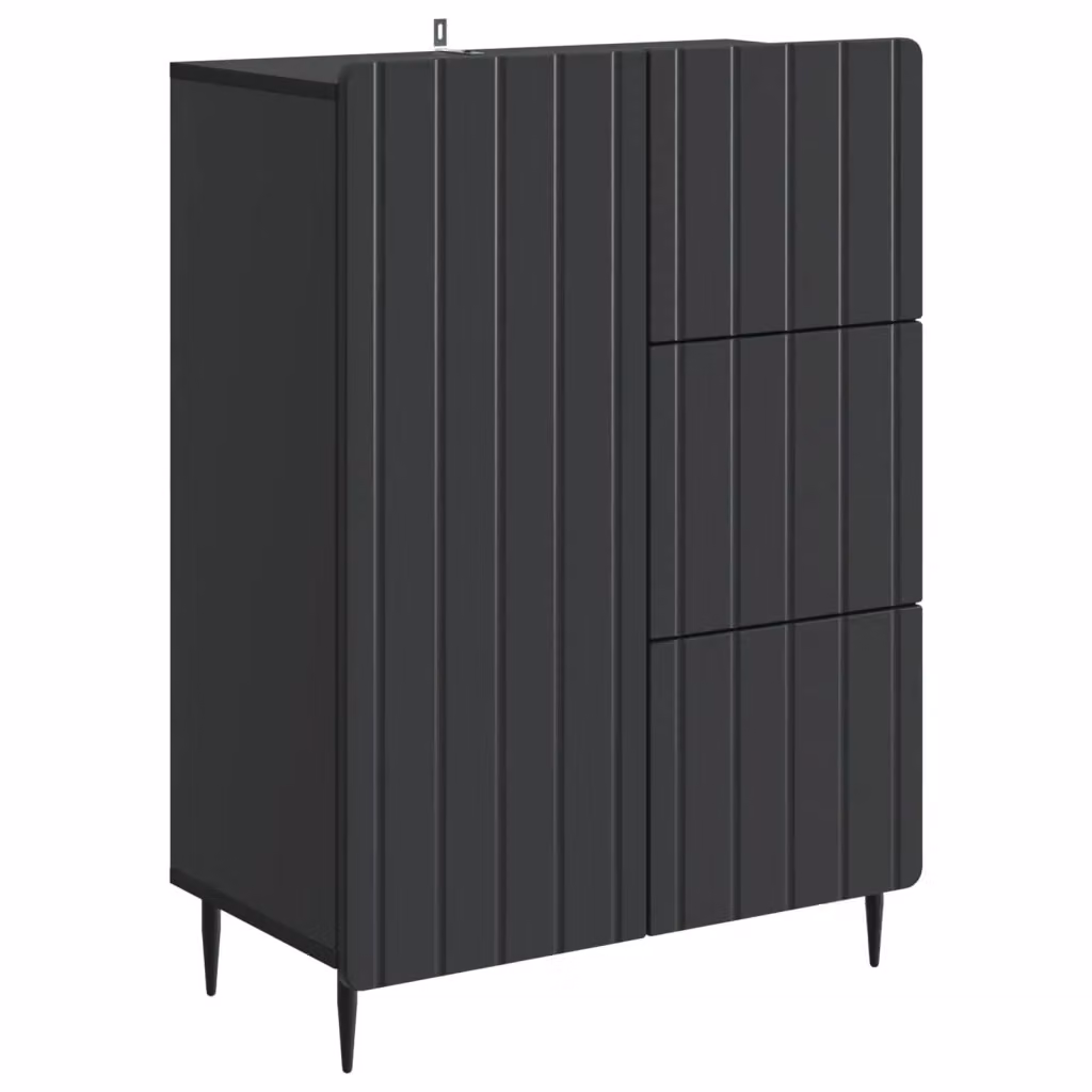 Credenza moderna vidaXL in legno ingegnerizzato e metallo, colore nero opaco, L: 66 cm, P: 34,5 cm, H: 91,5 cm – 2