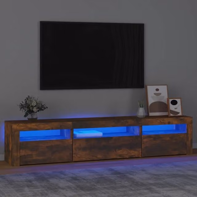 Mobile Porta TV Moderno vidaXL in Rovere Fumo con Luci LED Integrate L: 195 cm, P: 35 cm, H: 40 cm