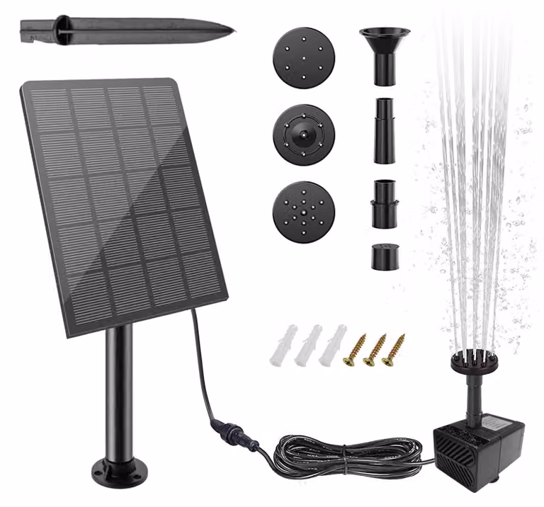 Fontanella solare per animali - Potenza: 2,5 W - Cavo: 3 metri - Materiale: plastica ABS