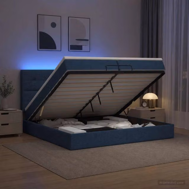 Letto Ottomano con Materasso e Illuminazione LED Blu vidaXL, L/P: 200 x 200 cm