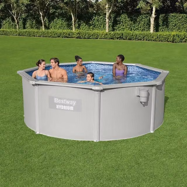 Piscina Fuori Terra Rotonda Bestway Hydrium con Telaio in Acciaio, Colore Grigio e Bianco, Diametro: 360 cm, Altezza: 120 cm