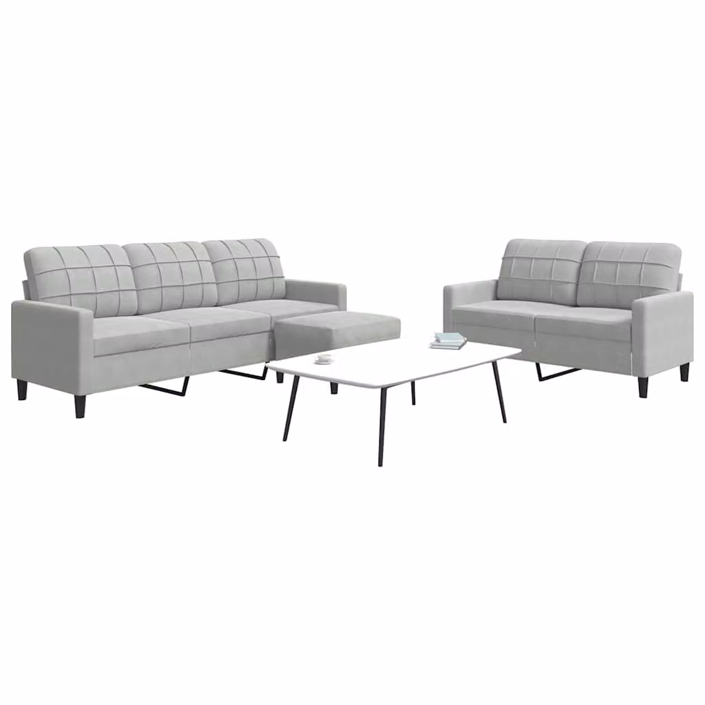 Set di Divani 3 Pezzi vidaXL in Velluto Grigio con Ottoman e Cuscini per Soggiorno