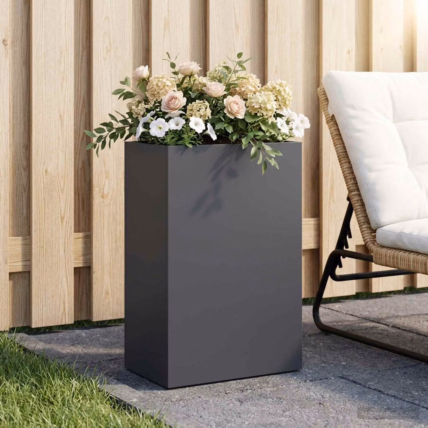 Vaso da giardino vidaXL in metallo colore antracite L: 50 cm, P: 40 cm, H: 75 cm