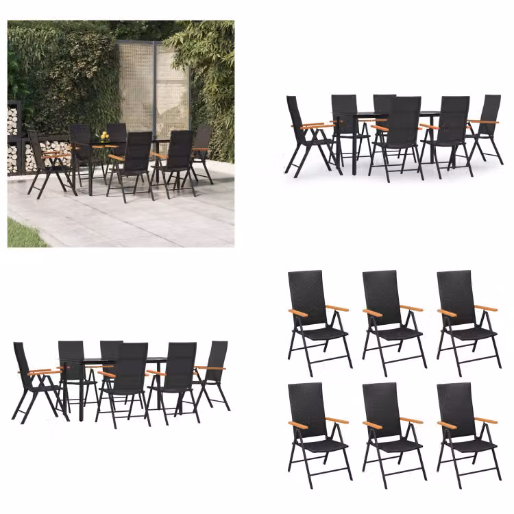 vidaXL Set da pranzo da giardino 7 pezzi in rattan nero e marrone - Set da pranzo da giardino - Set da pranzo da esterno - Set da pranzo da terrazzo
