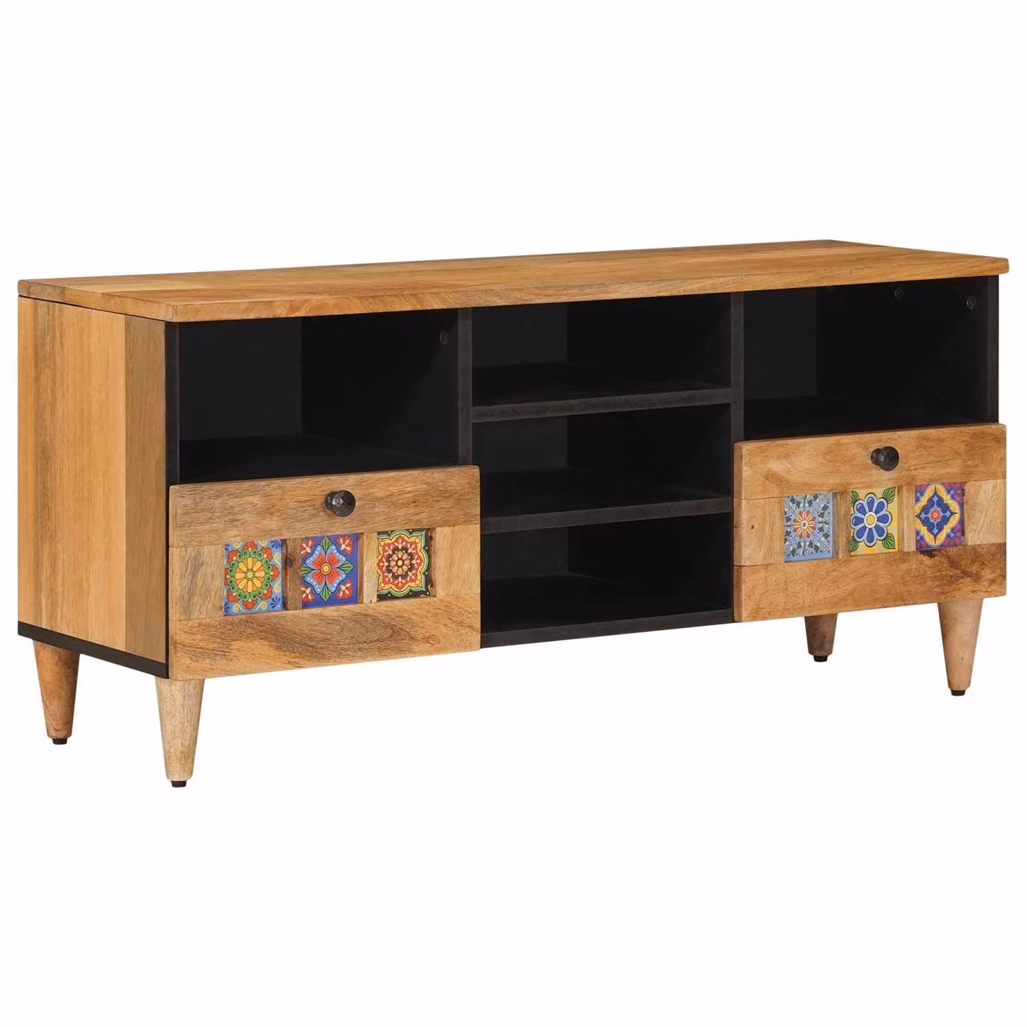 Mobile TV vidaXL in legno di mango massello, colore naturale, L 100 x P 33 x H 46 cm