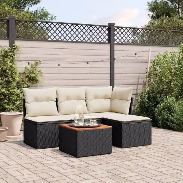 Set Divani da Giardino 5 pz con Cuscini in Polyrattan Nero 3255923