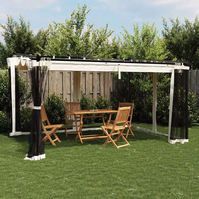 Gazebo vidaXL con pareti in rete in acciaio e poliestere, beige o antracite, L: 396 cm, P: 297 cm, H: 230 cm