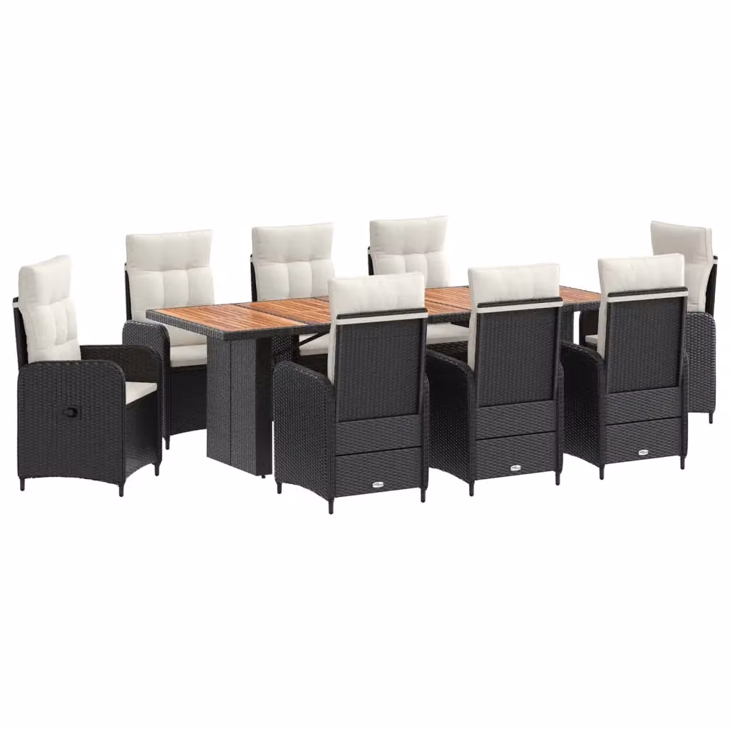 Set da pranzo per esterni vidaXL in polyrattan e legno di acacia, 9 pezzi, Nero, Bianco e Beige, L: 240 cm, P: 110 cm, H: 75 cm – 2