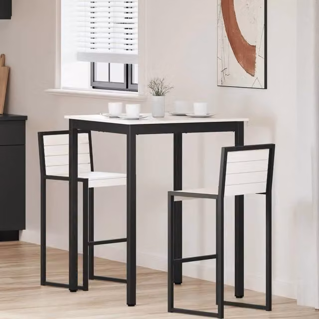 Tavolo da bar quadrato bianco vidaXL in pino massello e metallo L/P/H: 80 x 80 x 105 cm