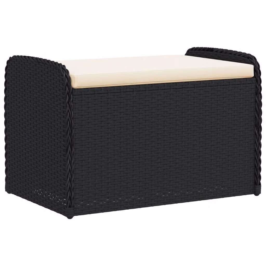 Cassapanca con contenitore e cuscino Design Mania in polyrattan nera L: 80 cm, P: 51 cm, H: 52 cm – 2