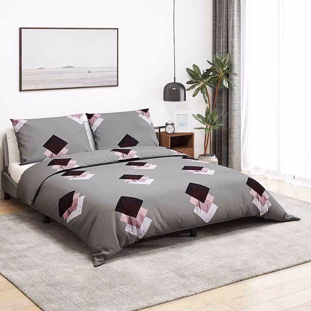 Set Copripiumino e Federe vidaXL in Cotone con Grafica Moderna, Multicolore e Grigio, 220 x 220 cm