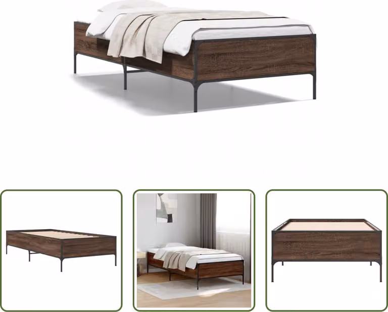 The Living Store Struttura letto in rovere marrone 75x190 cm Materiale a base di legno Metallo