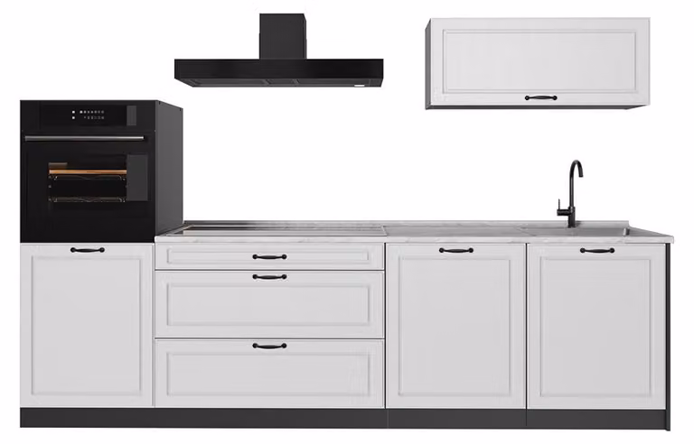 Cucina componibile Vicco R-Line Bianco country/Antracite 280 cm senza piano di lavoro, Model 67977